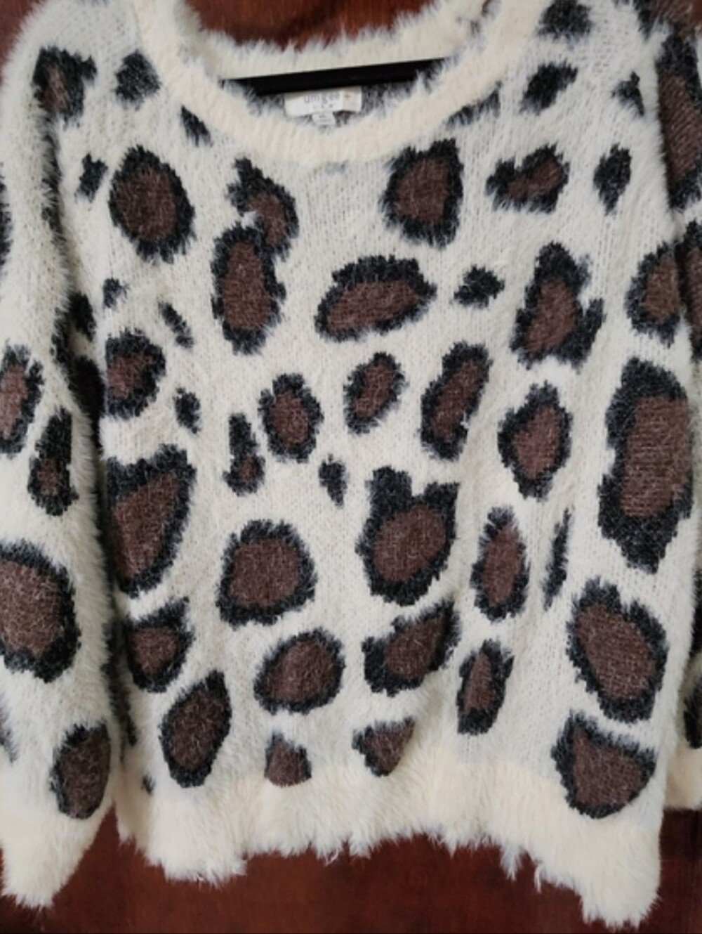NWOT Umgee Plus 1XL Leopard Fuzzy Eyelash Knit Distressed Slouchy Sweater